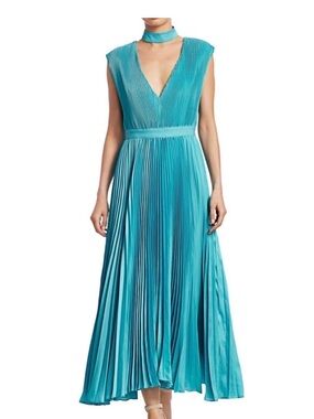 Alice & Olivia Joleen Pleated V-Neck Midi Dress